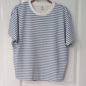 Danskin White Crewneck Top with Light Blue Stripes